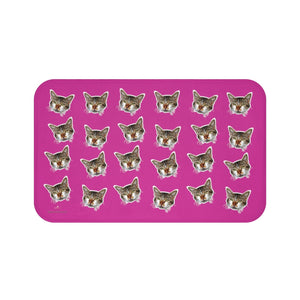 Hot Pink Cat Print Bath Mat, Premium Soft Microfiber Fine Bathroom Rug- Printed in USA-Bath Mat-Large 34x21-Heidi Kimura Art LLC