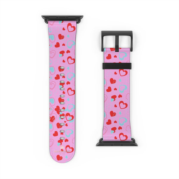 Light Pink Hearts Shaped V Day 38mm/42mm Watch Band For Apple Watches- Made in USA-Watch Band-Heidi Kimura Art LLC