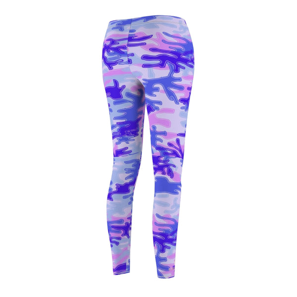 Purple Pink Camo Army Print Women's Dressy Long Casual Leggings- Made in USA-All Over Prints-Heidi Kimura Art LLC