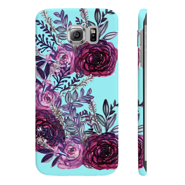 Light Blue Slim iPhone/ Samsung Galaxy Floral Purple Rose Phone Case, Made in UK-Phone Case-Samsung Galaxy S6 Slim-Matte-Heidi Kimura Art LLC