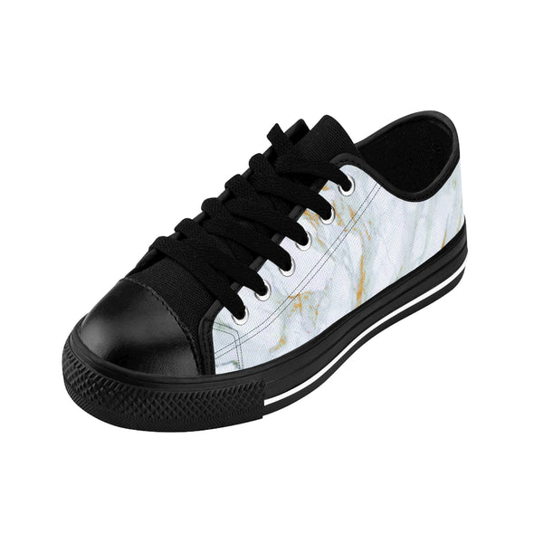 Modern White Gold Accent Marble Print Men's Designer Low Top Sneakers Tennis Shoes-Men's Low Top Sneakers-Heidi Kimura Art LLC White Marble Men's Sneakers, Modern White Gold Accent Marble Modern Print Men's Low Top Nylon Canvas Sneakers Fashion Running Tennis Shoes (US Size: 7-14)