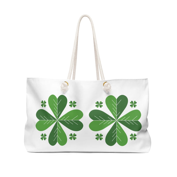White Green Clover Leaf St. Patrick's Day Irish Print 24"x13"Weekender Bag- Made in USA-Weekender Bag-24x13-Heidi Kimura Art LLC