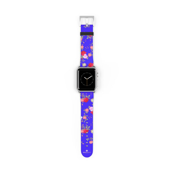 Purple Red Floral Rose Print 38mm/42mm Watch Band For Apple Watch- Made in USA-Watch Band-38 mm-Silver Matte-Heidi Kimura Art LLC
