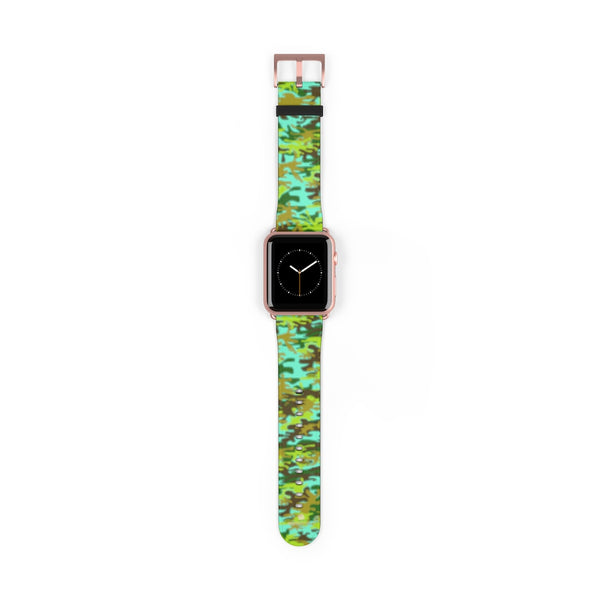 Light Blue Green Camo Print 38mm/ 42mm Watch Band For Apple Watches- Made in USA-Watch Band-42 mm-Rose Gold Matte-Heidi Kimura Art LLC