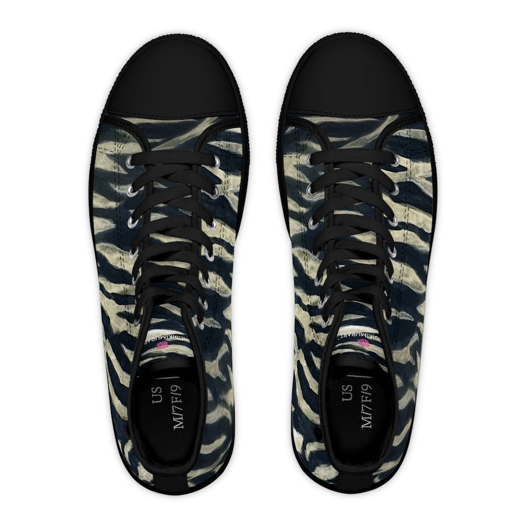 Black Tiger Ladies' High Tops, Tiger Striped Best Women's High Top Sneakers