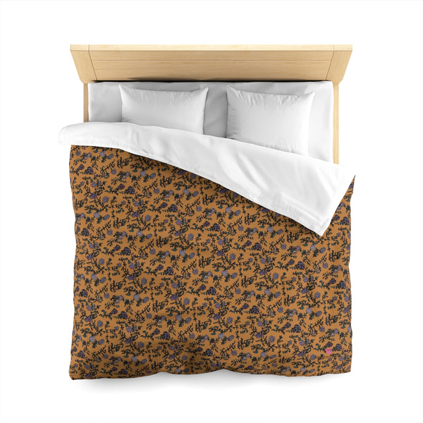 Brown Floral Microfiber Duvet Cover