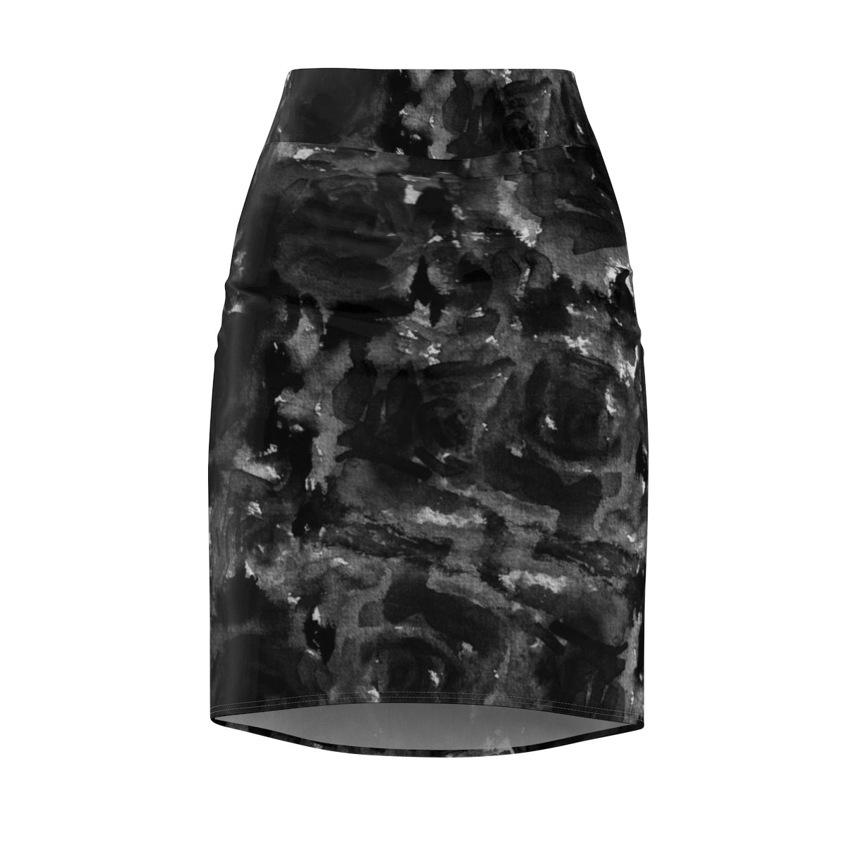 Gray Abstract Pencil Skirt, Black Rose Floral Print Women's Stretchy Pencil Skirt-Made in USA-Pencil Skirt-L-Heidi Kimura Art LLC