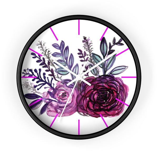 Purple Rose Garden Fairy Rose Floral 10 inches Diameter Wall Clock - Made in USA-Wall Clock-Black-White-Heidi Kimura Art LLC
