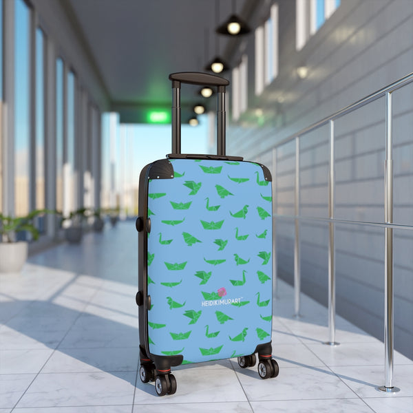 Blue Green Crane Cabin Suitcase, Japanese Style Designer Carry On Polycarbonate Front and Hard-Shell Durable Small 1-Size Carry-on Luggage With 2 Inner Pockets & Built in Lock With 4 Wheel 360° Swivel and Adjustable Telescopic Handle - Made in USA/UK (Size: 13.3" x 22.4" x 9.05", Weight: 7.5 lb) Unique Cute Carry-On Best Personal Travel Bag Custom Luggage - Gift For Him or Her 