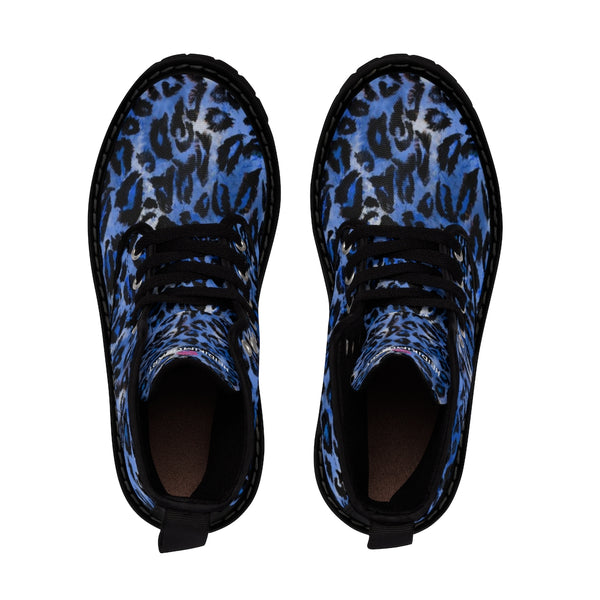 Blue Leopard Women's Canvas Boots, Best Leopard Animal Print Winter Boots For Ladies