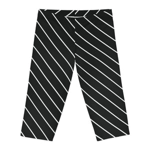Diagonally Striped Women's Capri Leggings, Knee-Length Polyester