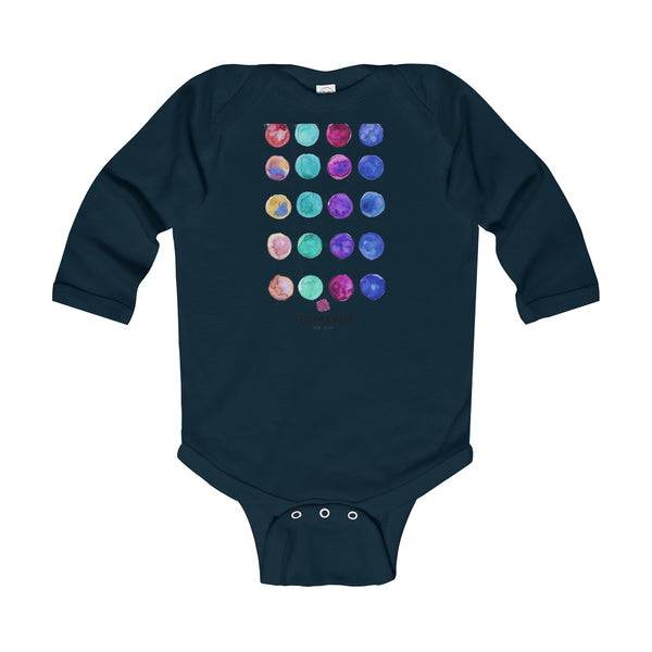 Polka Dots Watercolor Print Baby's Infant Long Sleeve Bodysuit - Made in UK-Kids clothes-Navy-12M-Heidi Kimura Art LLC