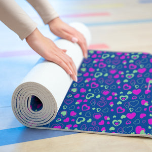 Blue Hearts Foam Yoga Mat, Blue and Pink Hearts Pattern Valentine's Day Special Best Fashion Stylish Lightweight 0.25" thick Best Designer Gym or Exercise Sports Athletic Yoga Mat Workout Equipment - Printed in USA (Size: 24″x72")
