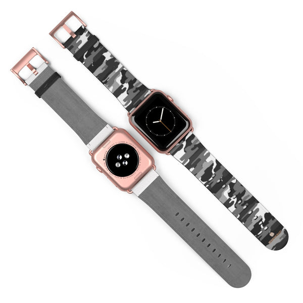 Gray & White Classic Camo Print 38mm/42mm Watch Band For Apple Watch- Made in USA-Watch Band-Heidi Kimura Art LLC