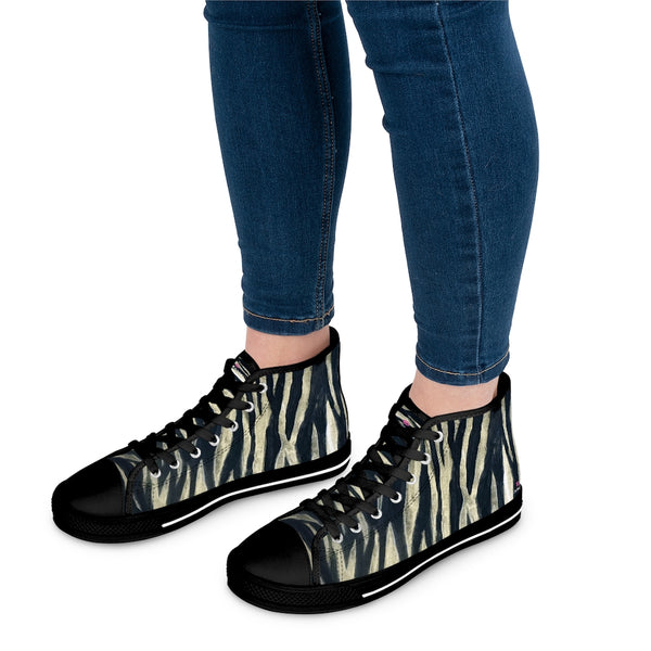 Black Tiger Ladies' High Tops, Tiger Striped Best Women's High Top Sneakers