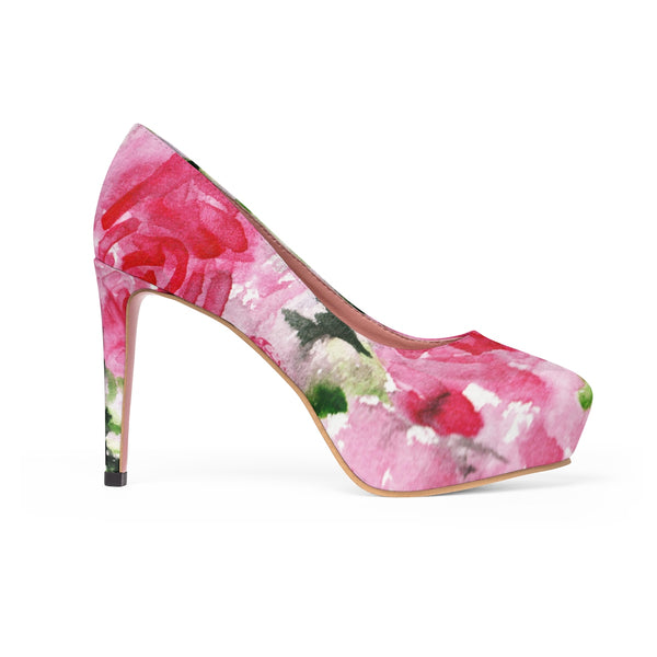Summer Glow Pink Vintage Style French Rose Floral Print Women's 4" Platform Heels-4 inch Heels-Heidi Kimura Art LLC