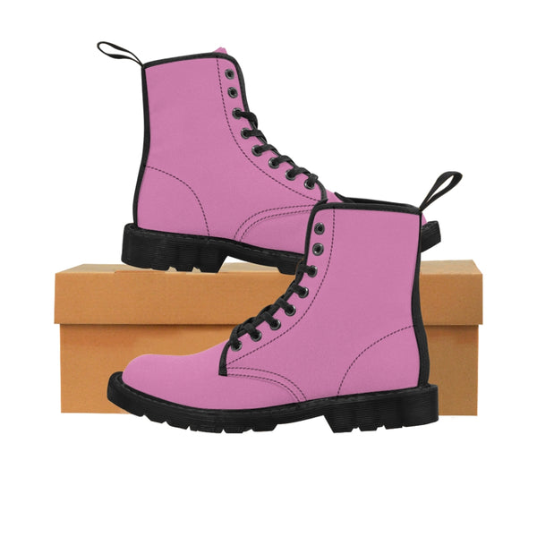 Pink Women's Canvas Boots, Solid Color Modern Essential Winter Boots For Ladies-Shoes-Printify-Black-US 9-Heidi Kimura Art LLC Pink Women's Canvas Boots, Solid Pink Classic Color Designer Women's Winter Lace-up Toe Cap Ankle Hiking Boots (US Size 6.5-11) Modern Minimalist Casual Fashion Winter Boots