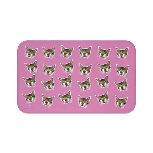Pink Cat Print Bath Mat, Cute Calico Cat Soft Microfiber Fine Bathroom Rug- Printed in USA-Bath Mat-Large 34x21-Heidi Kimura Art LLC