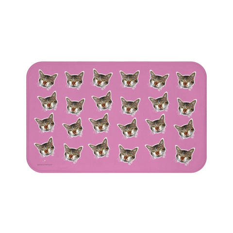Pink Cat Print Bath Mat, Cute Calico Cat Soft Microfiber Fine Bathroom Rug- Printed in USA-Bath Mat-Large 34x21-Heidi Kimura Art LLC