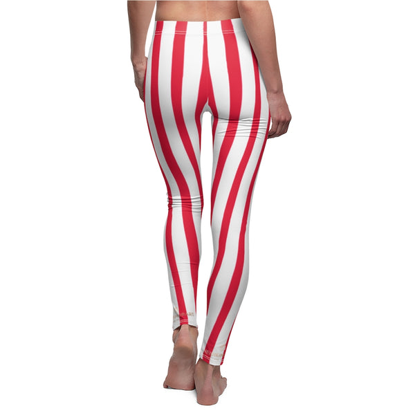 Red Striped Women's Casual Leggings-All Over Prints-Printify-Heidi Kimura Art LLC