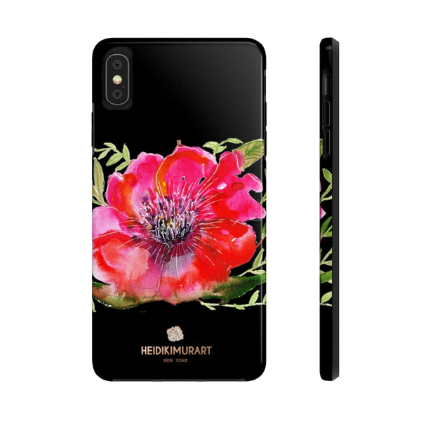 Black Red Hibiscus Phone Case, Flower Floral Print Case Mate Tough Phone Cases-Made in USA - Heidikimurart Limited 