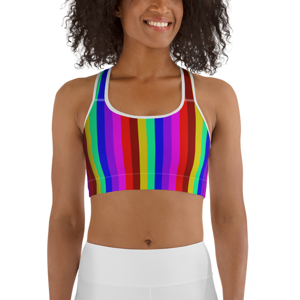 Colorful Gay Friendly Rainbow Vertically Striped Women's Sports Bra -Made in USA-Sports Bras-Heidi Kimura Art LLC