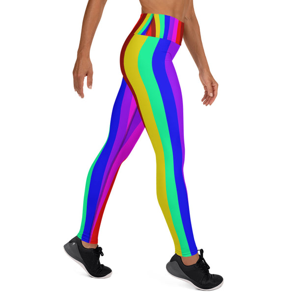 Women's Rainbow Gay Pride Parade Gym Active Fitted Leggings Sports Yoga Pants-Leggings-Heidi Kimura Art LLC Rainbow Striped Women's Leggings, Women's Rainbow Gay Pride Parade Gym Active Fitted Leggings Sports Yoga Pants - Made in USA/EU (US Size: XS-XL)