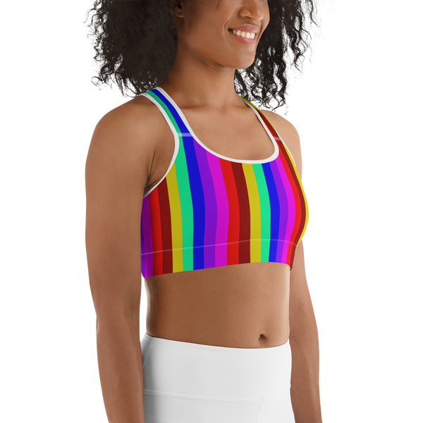 Colorful Gay Friendly Rainbow Vertically Striped Women's Sports Bra -Made in USA-Sports Bras-Heidi Kimura Art LLC