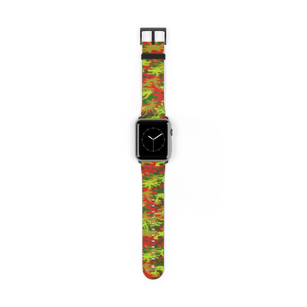 Red Green Red Camo Print 38mm/42mm Watch Band For Apple Watches- Made in USA-Watch Band-42 mm-Black Matte-Heidi Kimura Art LLC