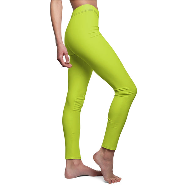 Lime Green Solid Color Women's Casual Leggings Fashion Tights- Made in USA-Casual Leggings-Heidi Kimura Art LLC