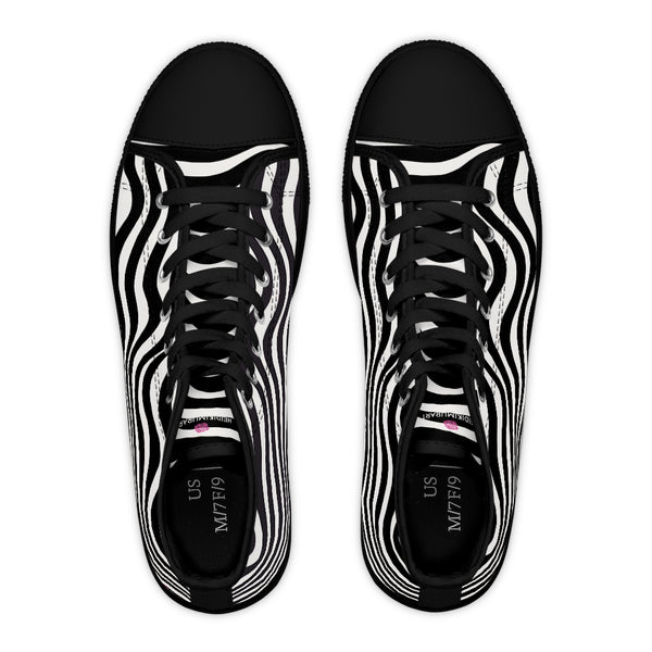 Black White Wavy Ladies' High Tops, Best Women's High Top Sneakers