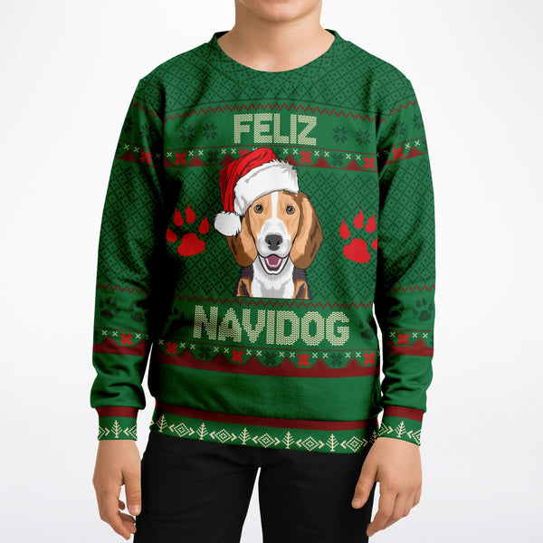 Feliz Navidog Beagle Christmas Sweatshirt, For Kids