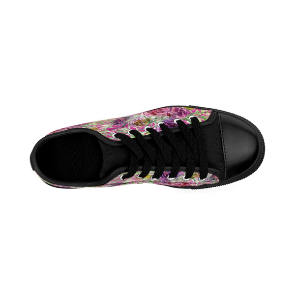 Hot Pink Floral Women's Sneakers, Floral Rose Print Best Tennis Casual Shoes For Women (US Size: 6-12)