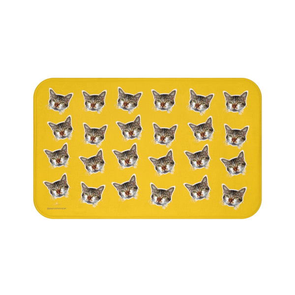 Yellow Cat Print Bath Mat, Bright Calico Cat Premium Microfiber Bath Rug- Printed in USA-Bath Mat-Large 34x21-Heidi Kimura Art LLC