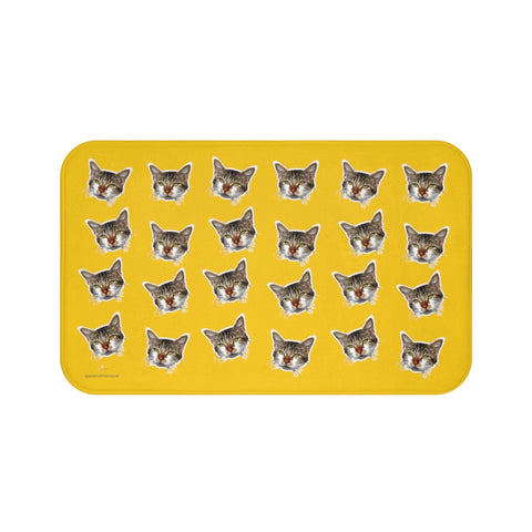 Yellow Cat Print Bath Mat, Bright Calico Cat Premium Microfiber Bath Rug- Printed in USA-Bath Mat-Large 34x21-Heidi Kimura Art LLC