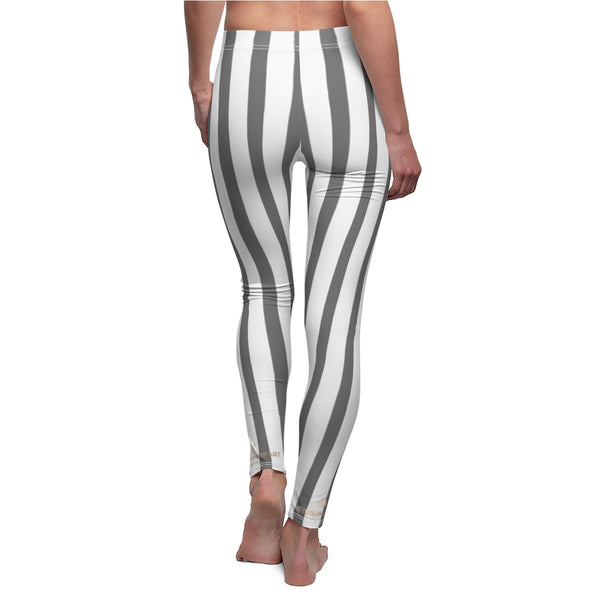 Grey Striped Women's Casual Leggings-All Over Prints-Printify-Heidi Kimura Art LLC