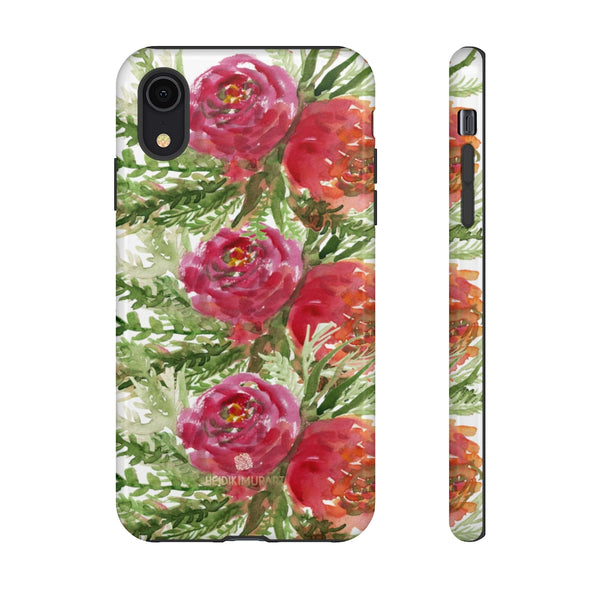 Red Orange Floral Phone Case, Flower Print Tough Designer Phone Case -Made in USA-Phone Case-Printify-iPhone XR-Glossy-Heidi Kimura Art LLC