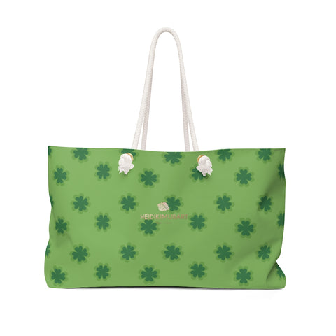 Light Green Clover Print St. Patrick's Day Large Weekender Tote Bag- Printed in USA-Weekender Bag-24x13-Heidi Kimura Art LLC