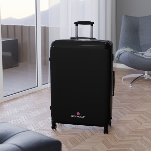 Black Solid Color Suitcases, Modern Simple Minimalist Designer Suitcase Luggage (Small, Medium, Large) Unique Cute Spacious Versatile and Lightweight Carry-On or Checked In Suitcase, Best Personal Superior Designer Adult's Travel Bag Custom Luggage - Gift For Him or Her - Made in USA/ UK