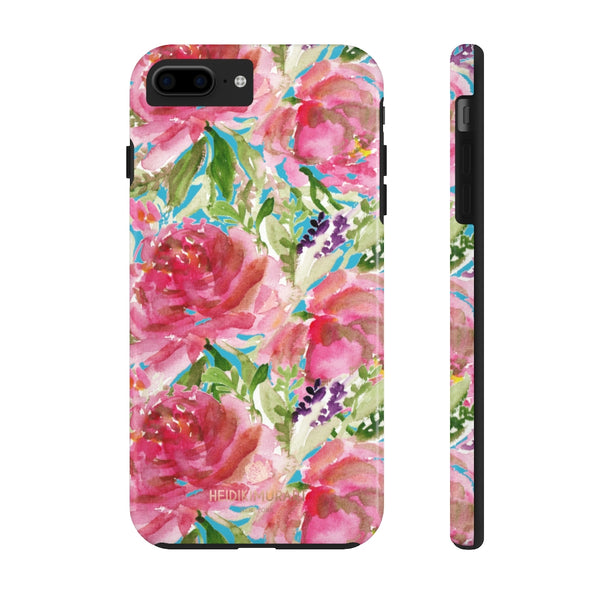 Blue Pink Rose Print Phone Case, Floral Print Case Mate Tough Phone Cases-Made in USA - Heidikimurart Limited 