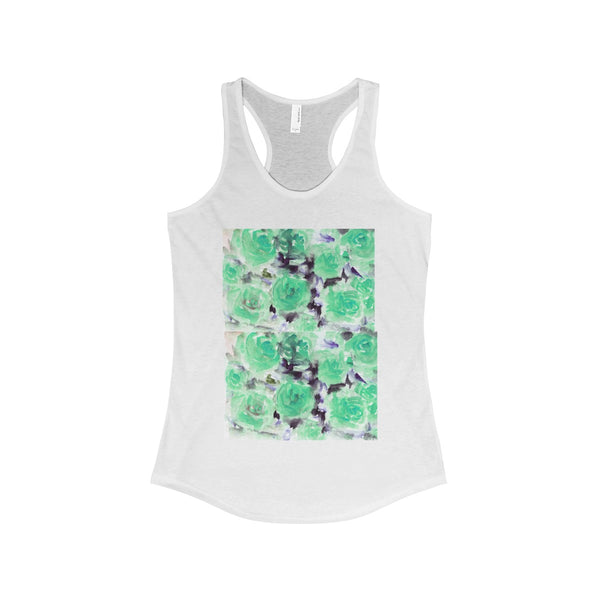 Nobusuke Ice Blue Rose Floral Women's Ideal Racerback Tank -Made in the U.S.A. (US Size: XS-2XL)-Tank Top-Solid White-XS-Heidi Kimura Art LLC