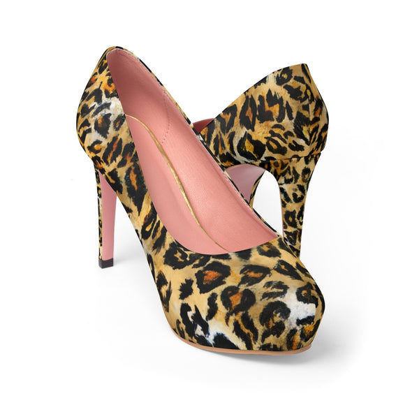 Snow Leopard Animal Skin Pattern Designer Women's 4" Platform Heels Pumps (US Size: 5-11)-4 inch Heels-US 7-Heidi Kimura Art LLC