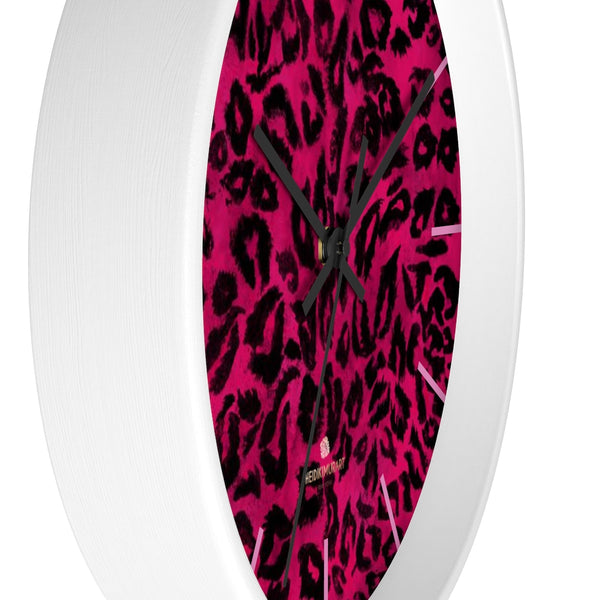 Hot Pink Leopard Animal Print Large Unique Wall Clocks For Vegan Lovers- Made in USA-Wall Clock-Heidi Kimura Art LLC