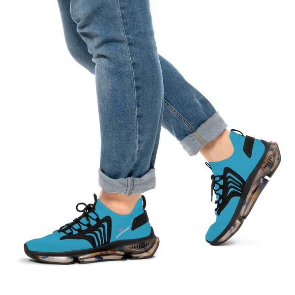 Turquoise Blue Color Men's Shoes, Solid Turquoise Blue Color Best Comfy Men's Mesh-Knit Designer Premium Laced Up Breathable Comfy Sports Sneakers Shoes (US Size: 5-12)