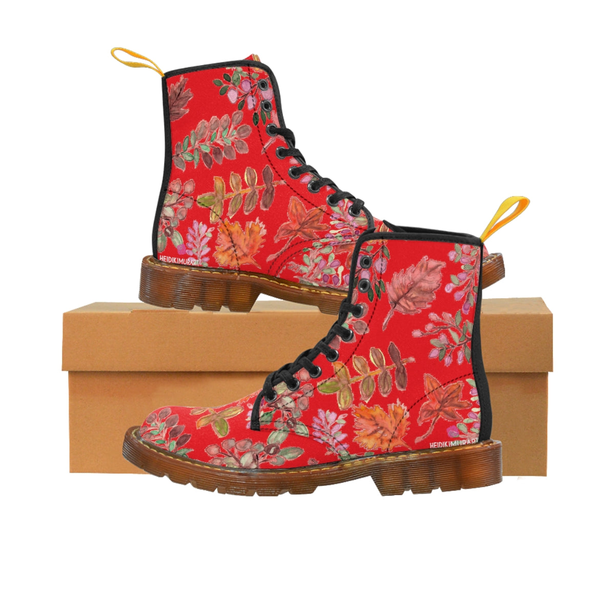 Red Fall Leaves Women's Boots, Autumn Fall Leaves Print Women's Boots, Combat Boots, Designer Women's Winter Lace-up Toe Cap Hiking Boots Shoes For Women (US Size 6.5-11) Fall Leaves Fashion Canvas Shoes, Fall Leaves Print Winter Boots, Autumn Leaves Printed Boots For Ladies, Colorful Boots For Women