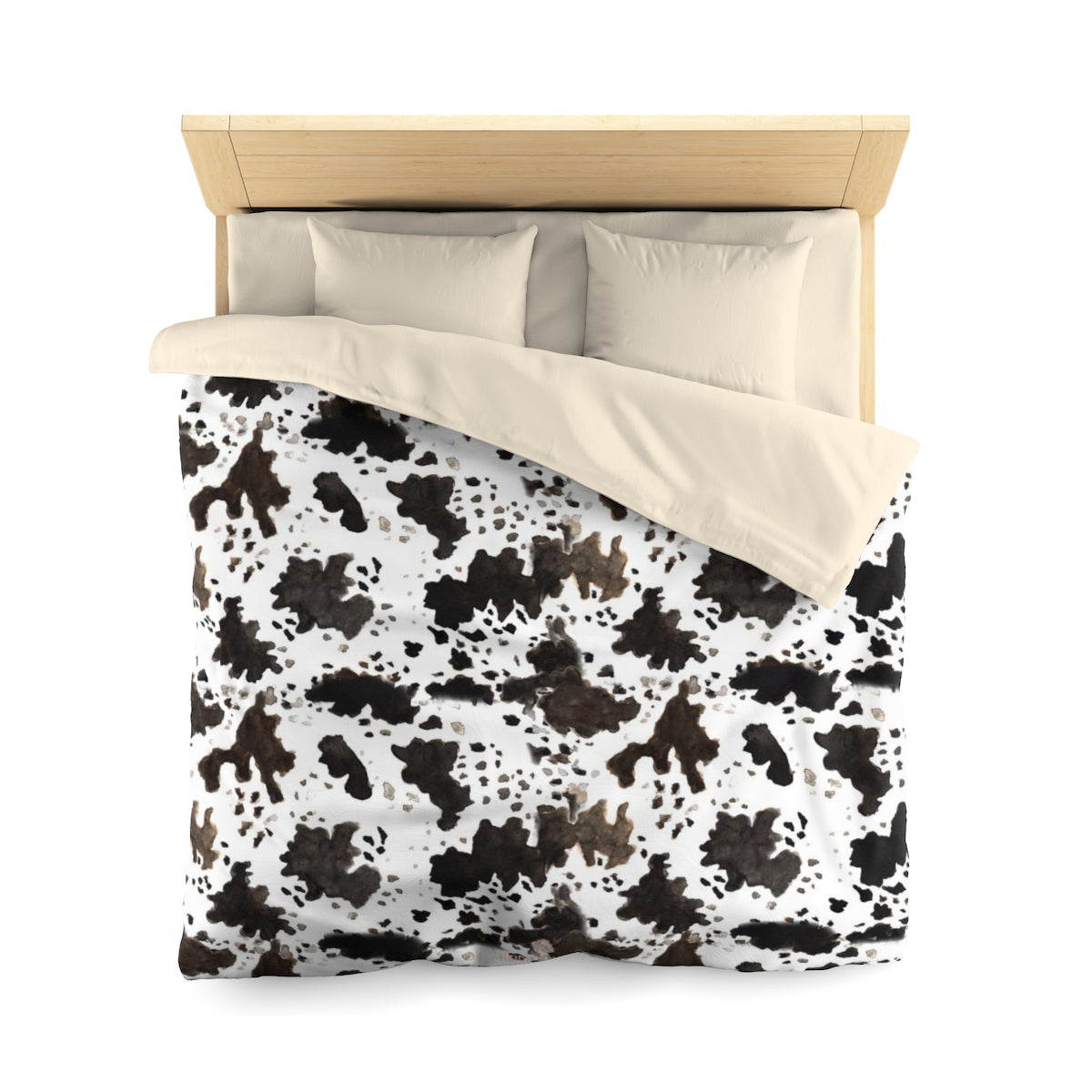 Cow Print Lightweight Woven Microfiber Queen/Twin Bed Duvet Cover, Made in USA-Duvet Cover-Queen-Cream-Heidi Kimura Art LLC