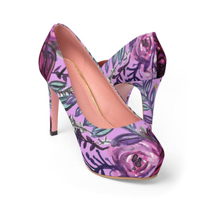 Pink Purple Rose Floral Women's Platform Heels Stiletto Pumps Shoes (US Size: 5-11)-4 inch Heels-Pink-US 7-Heidi Kimura Art LLC