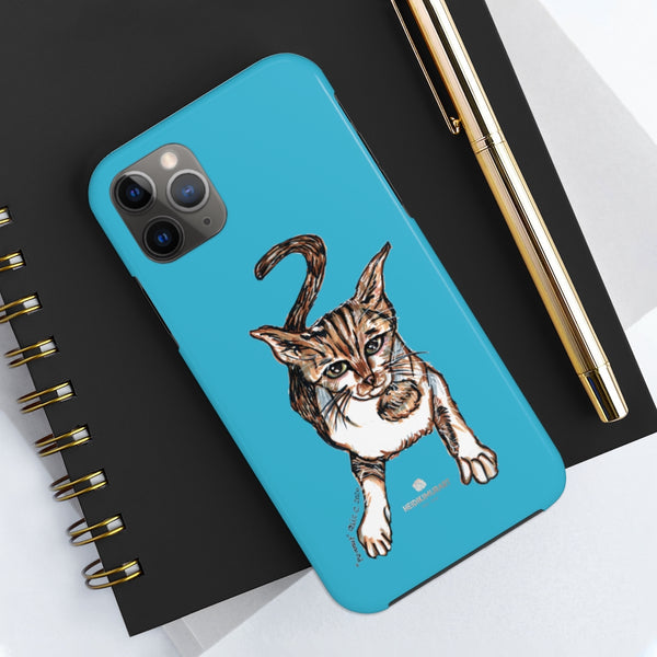 Sky Blue Cat Phone Case, Peanut Meow Cat Designer Case Mate Tough Phone Cases-Printed in USA - Heidikimurart Limited 