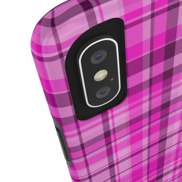 Pink Plaid Tartan Print Phone Case, Designer Case Mate Tough Phone Cases-Made in USA - Heidikimurart Limited 