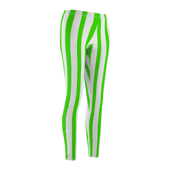 Green Striped Women's Casual Leggings-All Over Prints-Printify-Heidi Kimura Art LLC